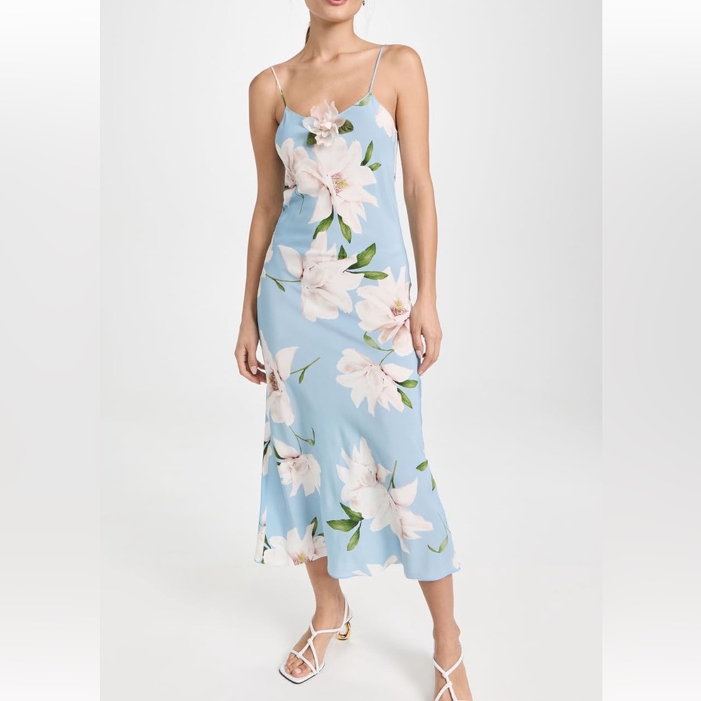 Rodarte Blue and White Floral Printed Silk Bias Slip - Size 0